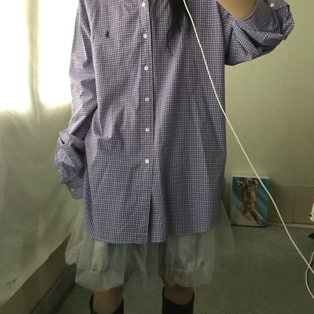 폴로 퍼플 체크셔츠