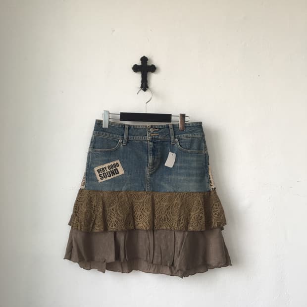 Layer point denim midi skirt