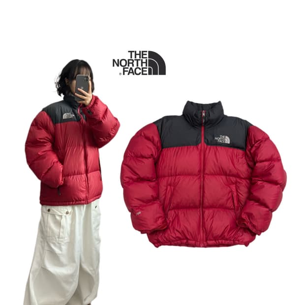 노스페이스 700 눕시 구스다운 레드 패딩 