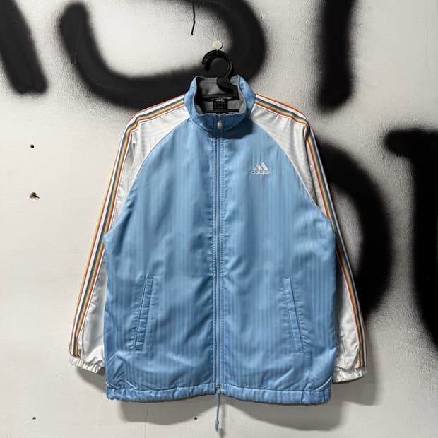 레어 아디다스 올드스쿨 3선 배색 소라색 바람막이 셋업
