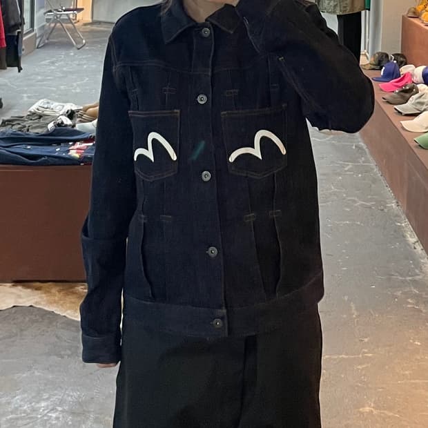 에비수 빅로고 포켓 인디고 데님 트러커 자켓 H2118