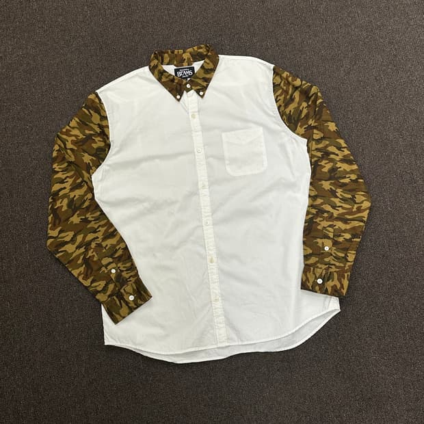 XL)BEAMS 빈티지 카모플라쥬 배색 셔츠