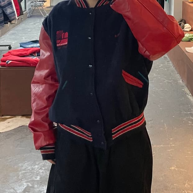 빈티지 DeLong 모직 레더 바시티자켓 H2231