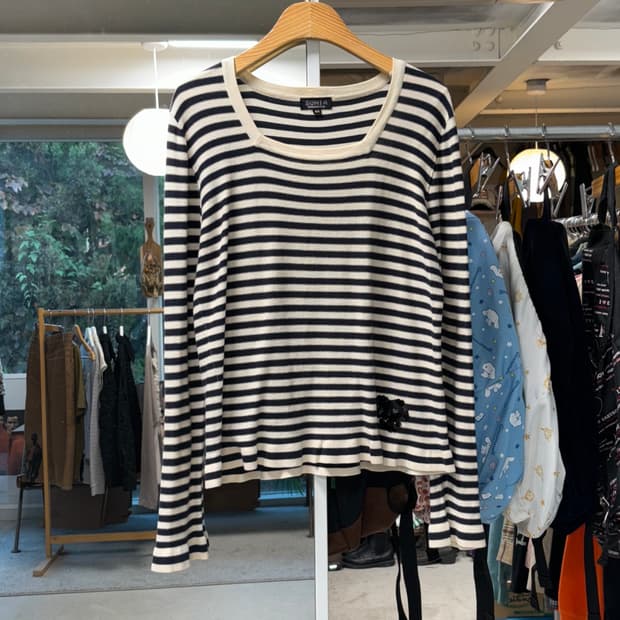 소니아 리키엘 스트라이프 스퀘어넥 니트