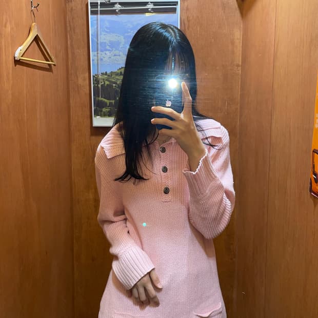 (XL) LAUREN 랄프 로렌 진스 하이넥 버튼 반집업 니트