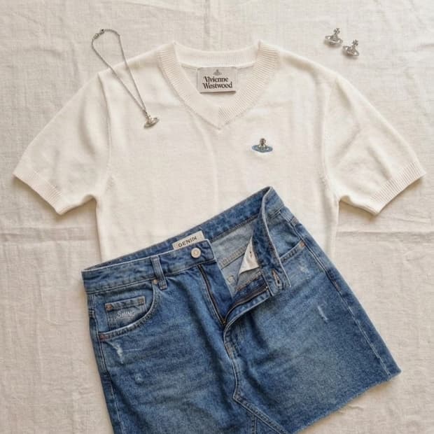 비비안 웨스트우드 정품 ORB 로고 반팔 브이넥 니트