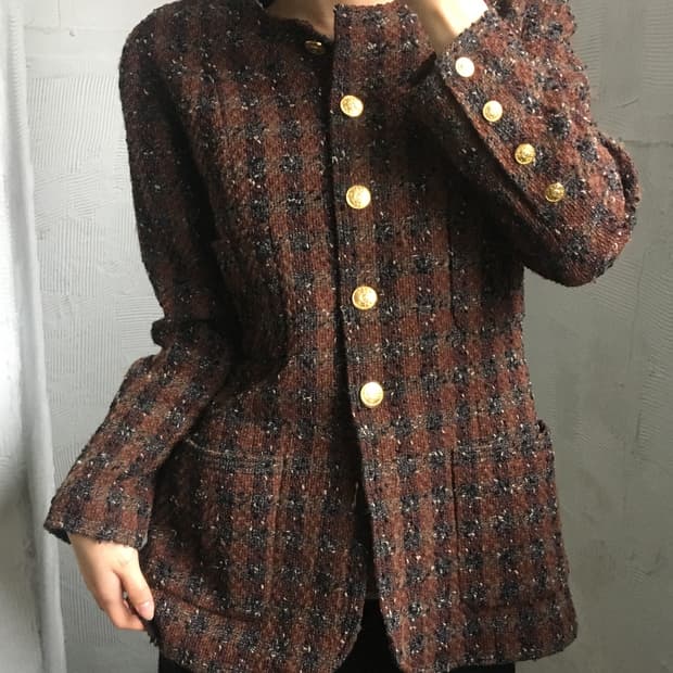 Chanel 샤넬 90’s 브라운 멀티컬러 트위드 자켓 