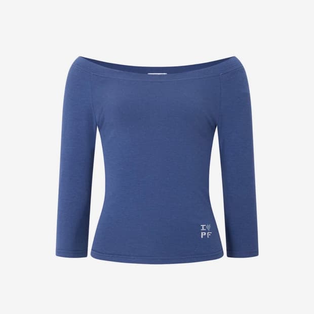 Zed Off-Shoulder Long Sleeve Top (Blue)