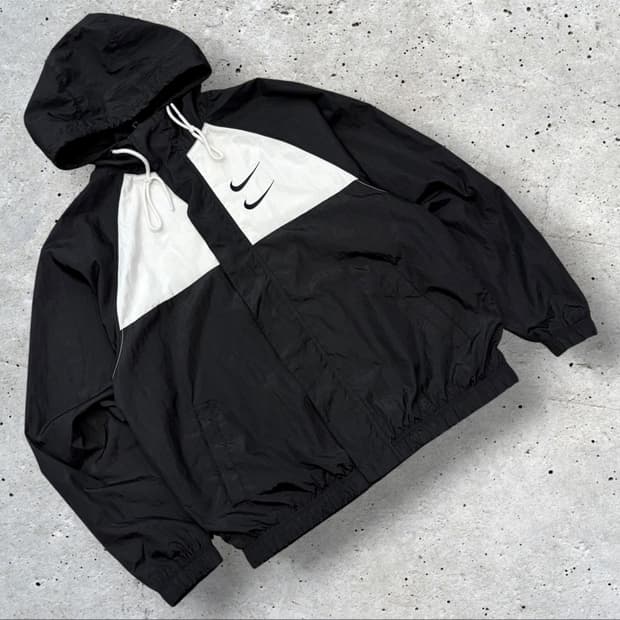 [XL] 나이키 더블스우시 바람막이 자켓 블랙 화이트 E384