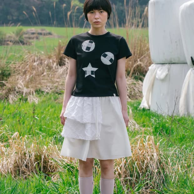 오헤시오 체크 패치 티셔츠 블랙