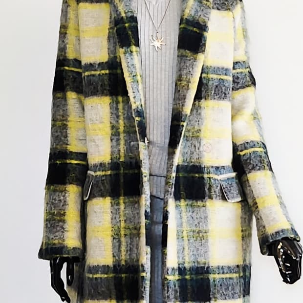 레몬체크 모헤어 코트 