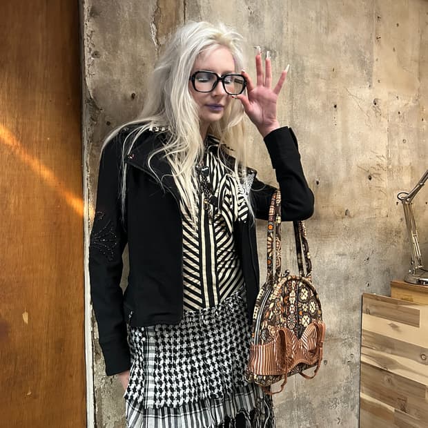 Studded check pleated layered sk