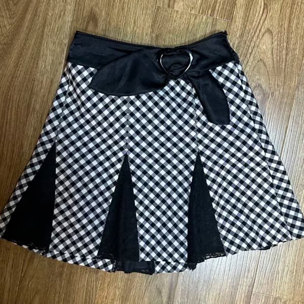 빈티지 바비 체크 스커트 벨트 하트 히메갸루 라떼 로걀 리즈리사 긱시크