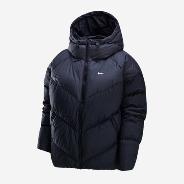 (W) 나이키 NSW 윈드 푸퍼 스톰핏 루즈 다운 자켓 블랙 화이트 - 