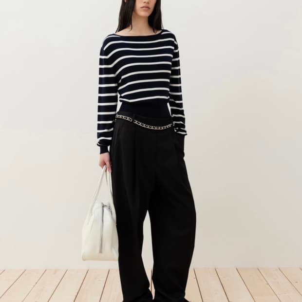 오르 실크 블랜드 풀오버 - 네이비