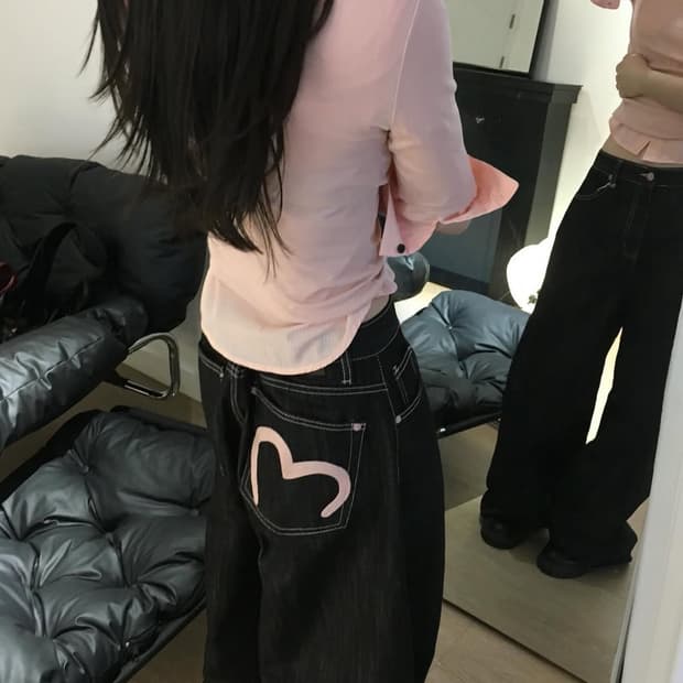 ootj 하트 스티치 데님 팬츠 s