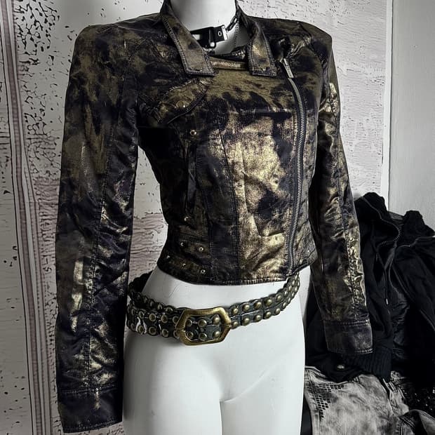 Metallic Cropped Biker Jacket