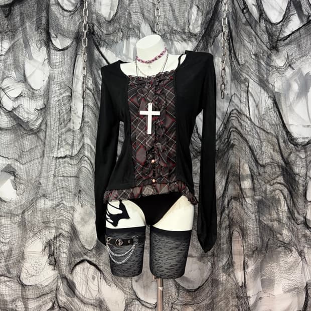 Y2k kitsch Gyaru lace frill knit long sl