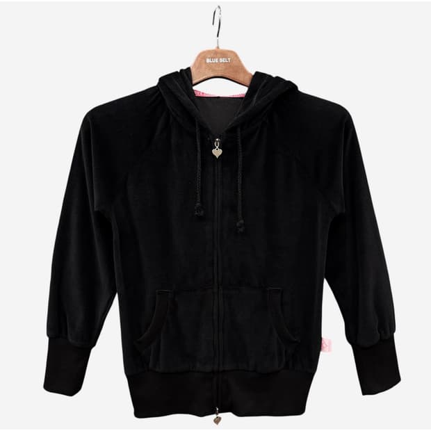 JPN VINTAGE 벨벳 크롭 후드집업 2-WAY지퍼 롱시보리 빅후드