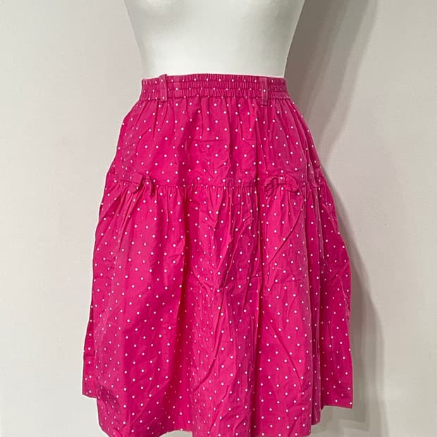 일빈 핫핑크 도트 리본 미디스커트 키치 갸루 치마
