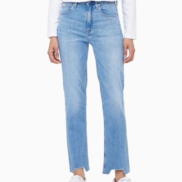 (제니착용)캘빈클라인진 CK 하이라이즈 슬림스트레이트핏 라이트블루 진