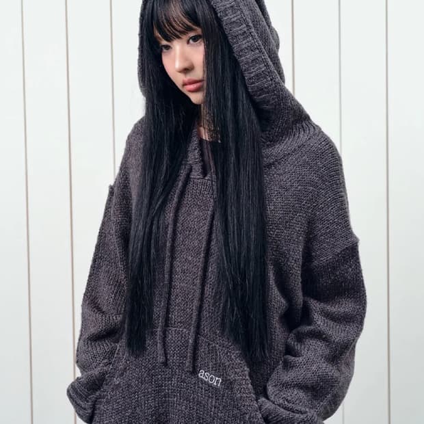 애즈온 POPO HOOD KNIT / CHARCOAL