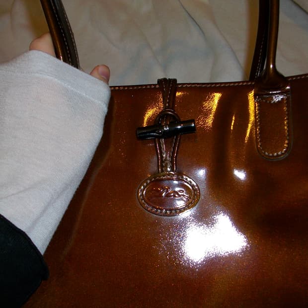 롱샴 브라운 레더 핸드백