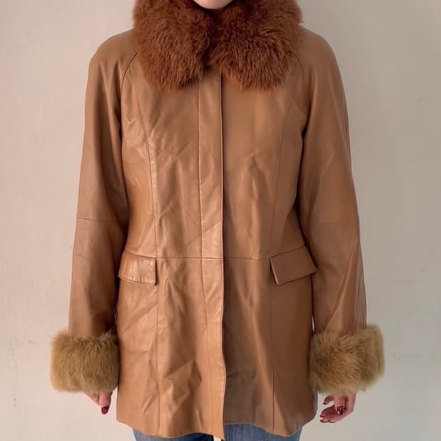 Vintage 트리밍 퍼 가죽 자켓(카라 탈부착 가능)