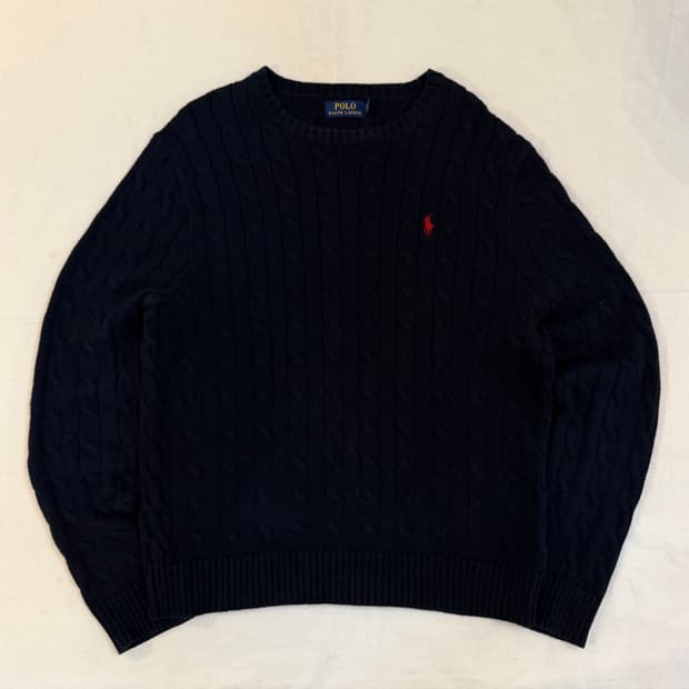 폴로 랄프로렌 꽈배기 케이블 코튼 니트 블랙