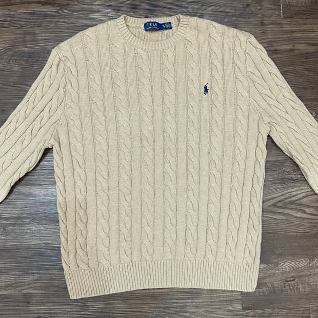 폴로 랄프로렌 베이지 케이블 니트 코튼 스웨터