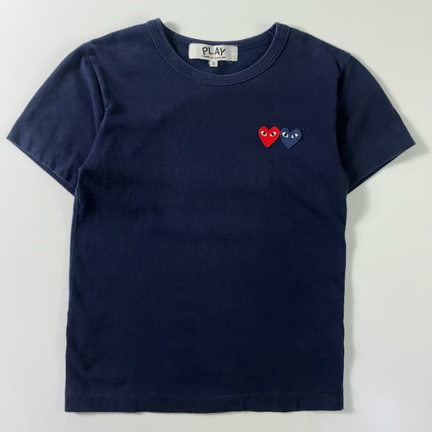 Comme des garsons  꼼데가르송 더블하트 네이비 반팔티셔츠 