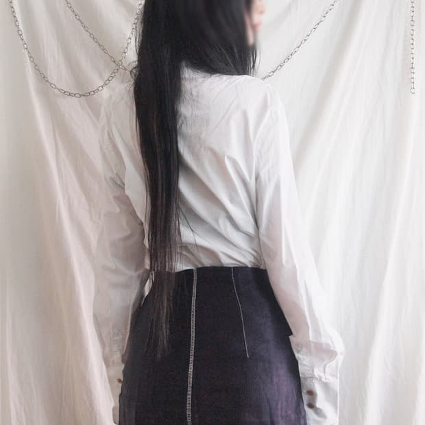 랑방 15ss 퍼플 미디스커트