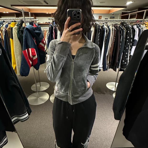 OS)챔피온 빈티지 여성 그레이 벨벳 집업