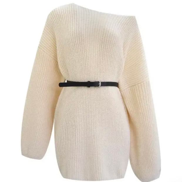 (새상품) 벨트 니트 미니 원피스 아이보리 FREE