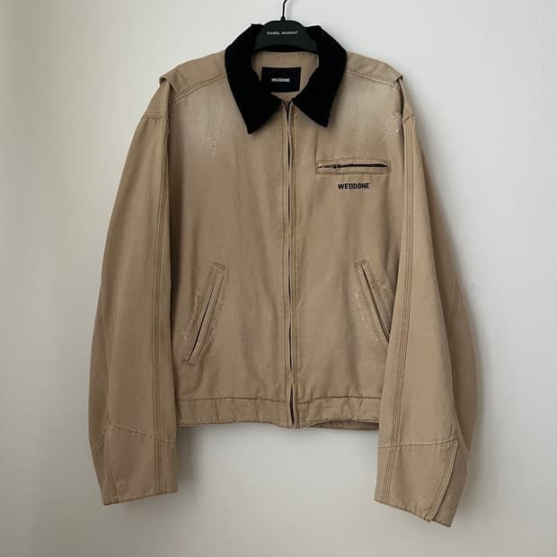 beige destroyed oxford jacket