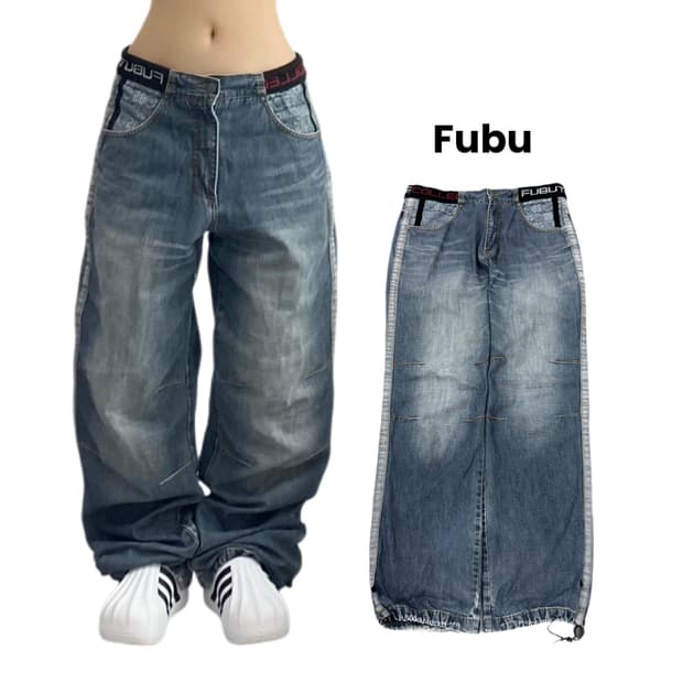 FUBU 후부 사이드라인 올드스쿨 힙합 워싱 데님팬츠
