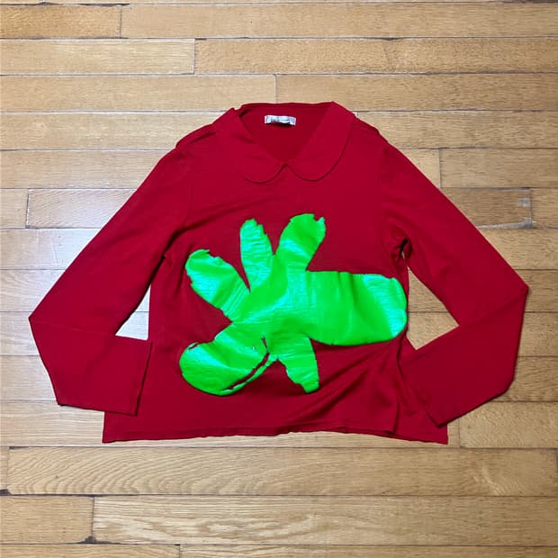 Commedes 꼼데가르송 핀터깔 플라워레더 라운딩 스웻셔츠