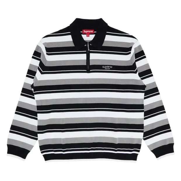 [M] 슈프림 스트라이프 집 롱슬리브 폴로 블랙