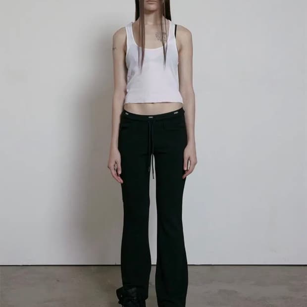 보헴서 LOGO BAND JERSEY BOOTCUT PANTS, BLAC