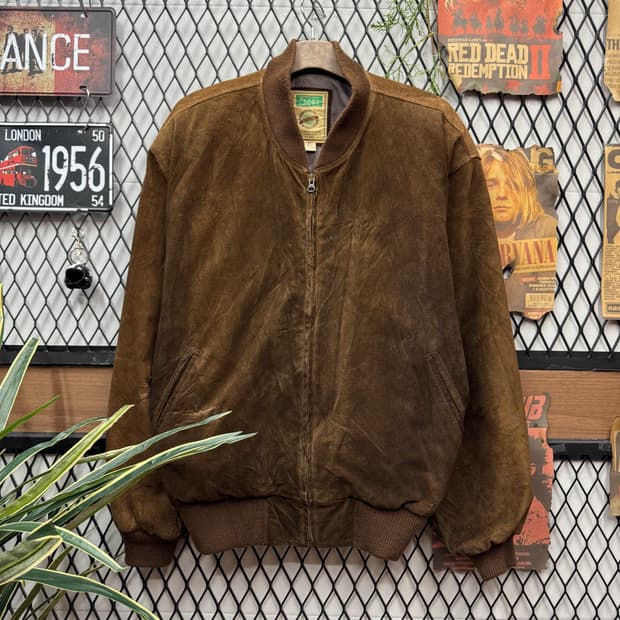 90s JPN VINTAGE 스웨이드 집업 자켓 시보리 포인트 브라운