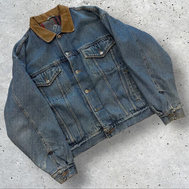 [M] 90s 랭글러 히어로 청자켓 데님 자켓 코듀로이 카라 D147