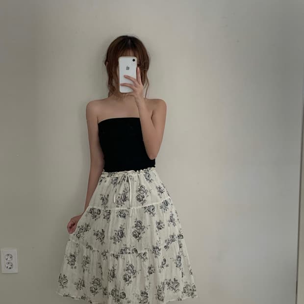 스나계 모리걸 플라워 패턴 빈티지 롱스커트