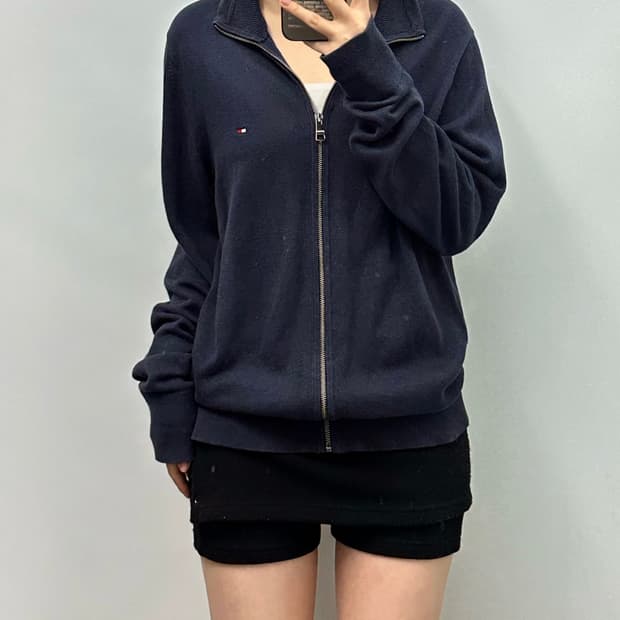 타미힐피거 네이비 니트 집업 가디건