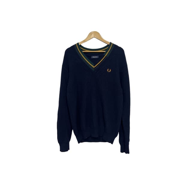 프레드페리 브이넥 오버핏 모직 네이비 니트