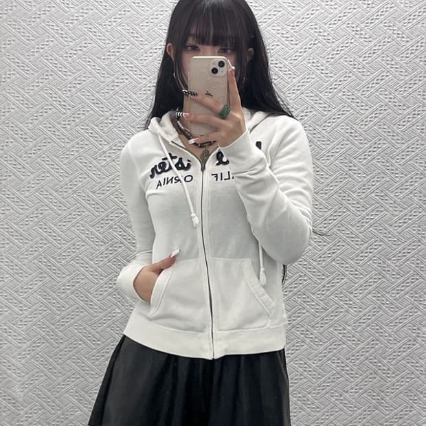 홀리스터 Y2K 대장급 딱붙핏 화이트크림 후드집업 S C10185