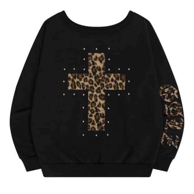 유스이즈유어스 레오파드 원숄더 맨투맨