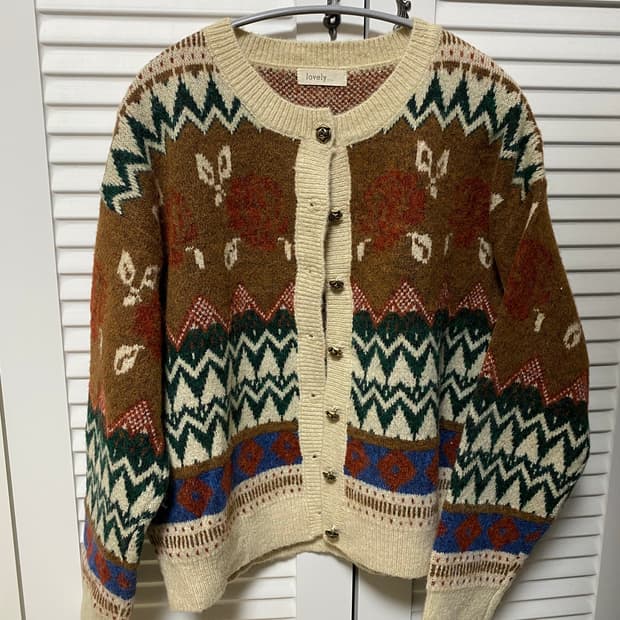 플라워 가디건 장미 단추