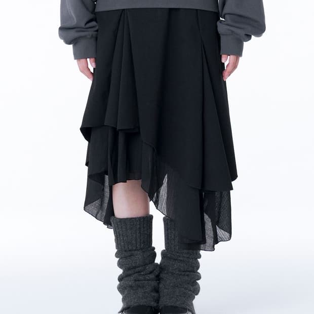 미세키서울 언발란스 레이어드 스커트 블랙 