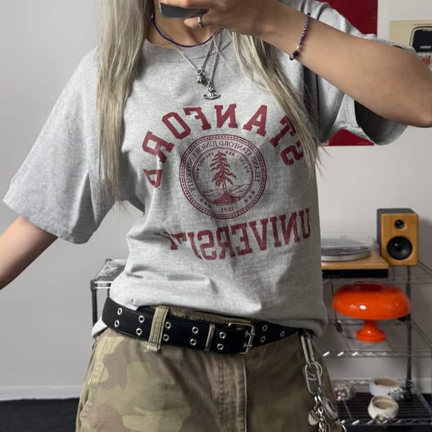 챔피온 00s 스탠포드 컬리지 그레이 반팔 티셔츠