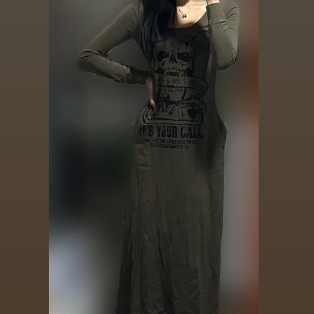 y2k 갸루펑크 백리스 프린팅 대장템 빈티지 롱 원피스